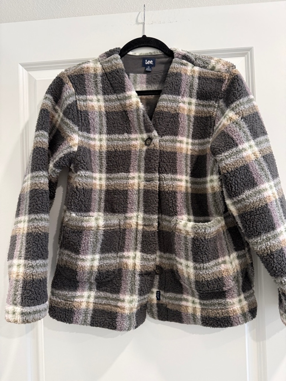 Lee Women's Gray Plaid Sherpa Jacket sz xs